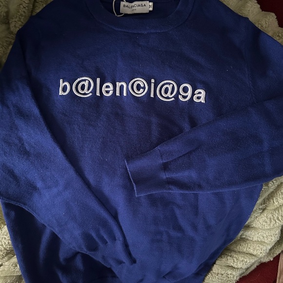 Balenciaga Blue Crewneck Sweater with Stylized Logo
